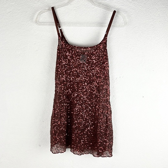 H.I.P. |🍂Copper Brown Sparkly Sequins Sheer Spaghetti Straps Tank Top - Picture 8 of 14